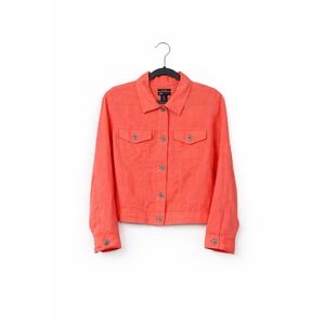 JNY Jones New York 100% Linen Coral Jacket L Lightweight Summer Button Front